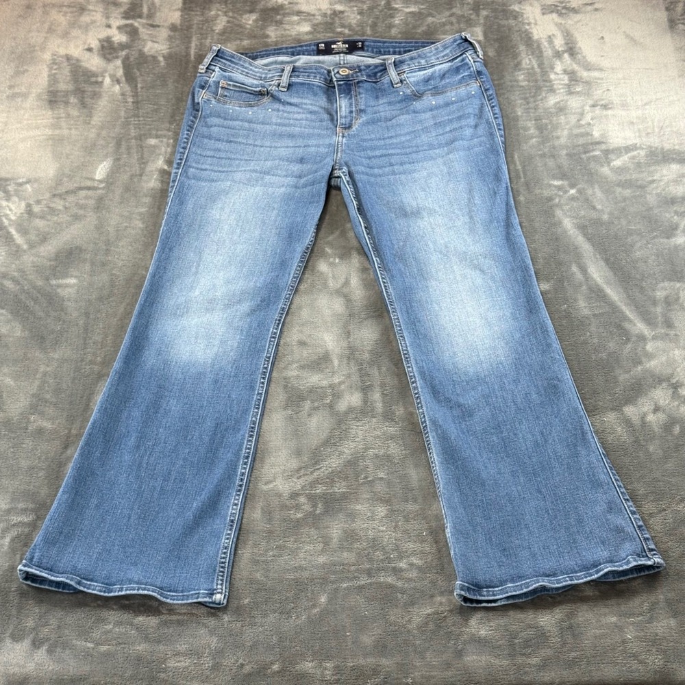 Hollister Low Rise Bootcut Jeans Womens 17R W33 L31 Blue Rhinestone Soft Stretch